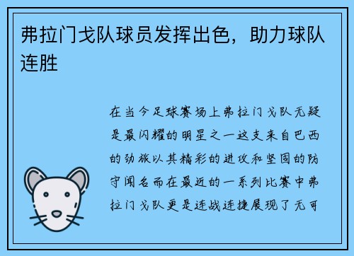 弗拉门戈队球员发挥出色，助力球队连胜